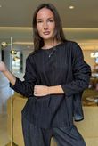 Wall Street Stretch Herringbone City Scoop Top Black /40 =